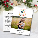 Cartão Postal Feriado Natal Foto de Mão Desenhada Alegria Paz Am<br><div class="desc">Espalhe alegre alegria festas com este cartão-postal com a sua foto horizontal destacada com o texto escrito à mão "Joy Peace Love" A parte de trás apresenta espaço para uma nota de festas digitada ou apagar e deixa espaço para escrever à mão uma. Também adicione seu endereço de devolução. Divertido...</div>