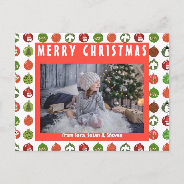 Cartão Postal Feriado PERSONALIZADO do Xmas Balls do Enfeites de (Frente)