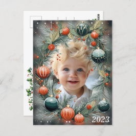 Cartão Postal Feriado Verde Personalizado da FOTO de Natal