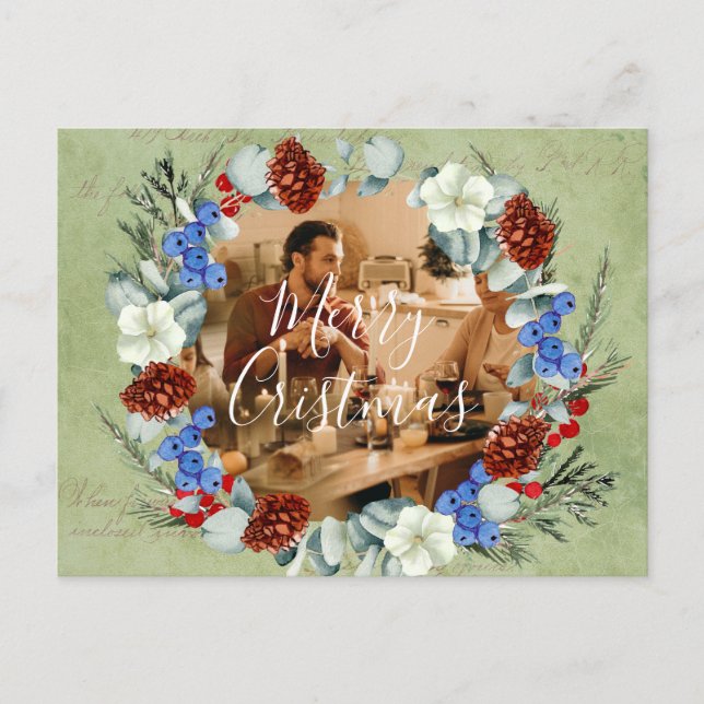 Cartão Postal Feriados de inverno Foto de Natal com Berry Pine (Frente)