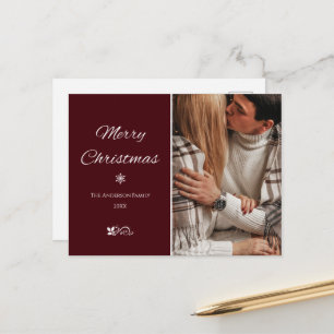 Cartão Postal Feriados de Natal Simples e Elegante Dark Burgundy