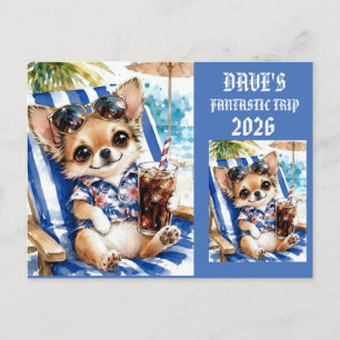 Cartão Postal Férias Cachorro Chihuahua Macho Relaxamento na Pra