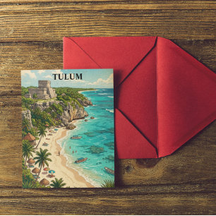 Cartão Postal Férias Coloridas em Tulum, México, Viagem Retro