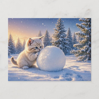 Cartão Postal Férias da Gatinha na Neve • Natal de Gato de Inver