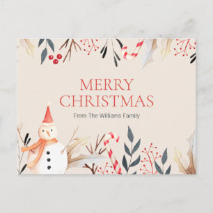 Cartão Postal Férias de Natal Antigo Homem de Neve Natal