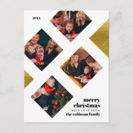 Cartão Postal Férias de Natal Elegante Gold Foil e 4 Fotografias