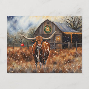 Cartão Postal Férias de Natal Longhorn Vaca Fofa País