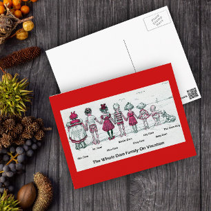 Cartão Postal Férias de Praia da Família Victoriana Engraçada