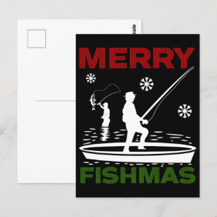 Cartão Postal Férias Divertidas de Pesca Feliz Fishmas e Ano Nov