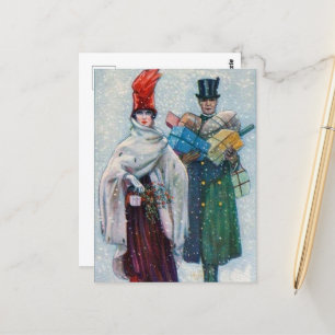 Cartão Postal Férias do casal de natais vintages festivos