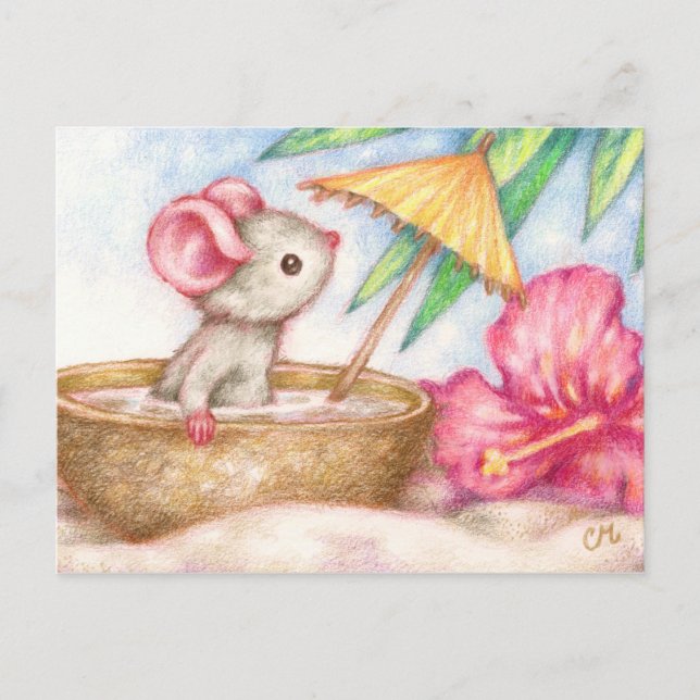 Cartão Postal Férias do mouse - Cartão-postal de arte em praia (Frente)