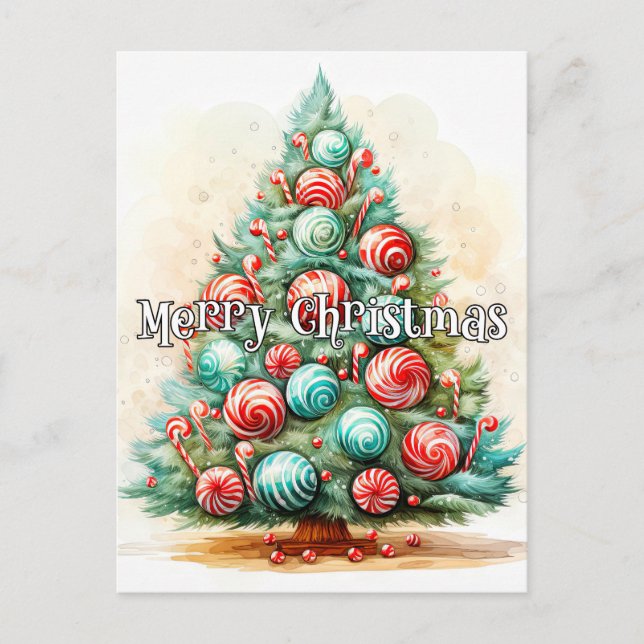 Cartão Postal Férias Felizes | Árvore de Natal Alegre (Frente)
