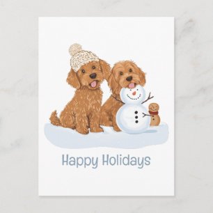 Cartão Postal Férias Felizes Cachorro Goldendoodle de Inverno Ho