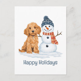 Cartão Postal Férias Felizes Cachorro Goldendoodle Homem de Neve