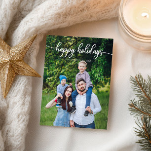 Cartão Postal Férias Felizes Escrito Branco Foto Única de Natal