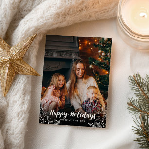 Cartão Postal Férias Felizes Foto de Natal com Letra Branca