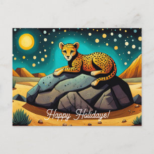 Cartão Postal Férias Felizes Leopardo Selvagem Deserto Meia-Noit