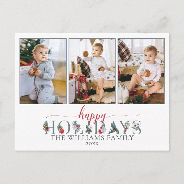 Cartão Postal Férias Festivas Felizes Férias Florais 3-Foto (Frente)