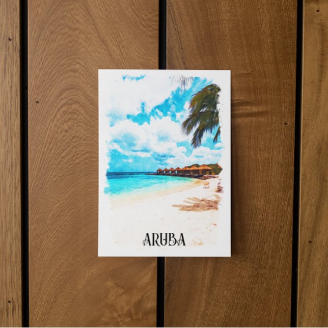 Cartão Postal Férias Mínimas da Ilha do Caribe Aruba (Aruba tropical watercolor postcard)