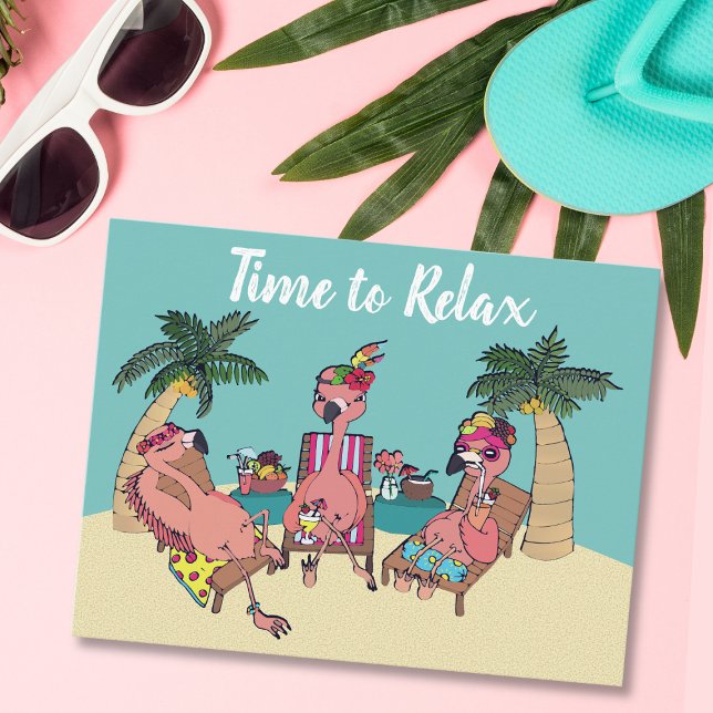 Cartão Postal Férias Tropicais de Flamingo Cute | Hora de relaxa (Criador carregado)