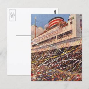 Cartão Postal Férias Vintage Cruise Ship; Bon Voyage Party!