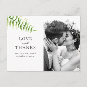 Cartão Postal Fern verde-aquarela. Obrigado de casamento botânic