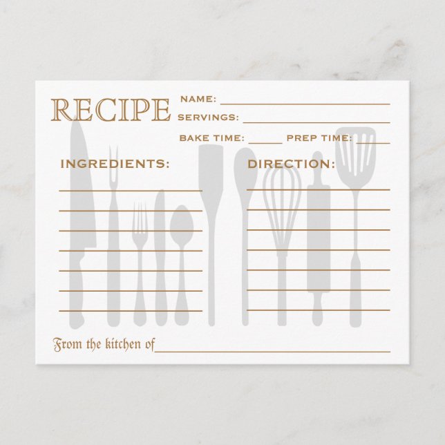 Cartão Postal Ferramentas de Cozinha de Placa de Receita Retroat (Frente)