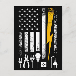 Cartão Postal Ferramentas de Eletricista Lineman da Bandeira Ame
