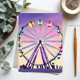 Cartão Postal Ferris Wheel Sunset | Linda Aquarela