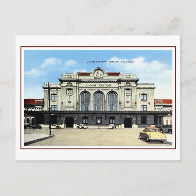 Cartão Postal Ferrovia antiga, Estação Union de Denver, táxis (Frente)