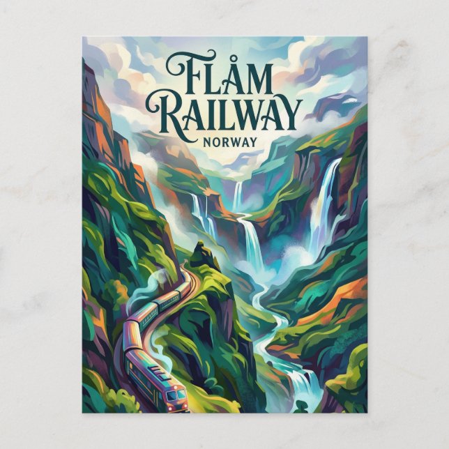 Cartão Postal Ferrovia de Flåm Noruega (Frente)