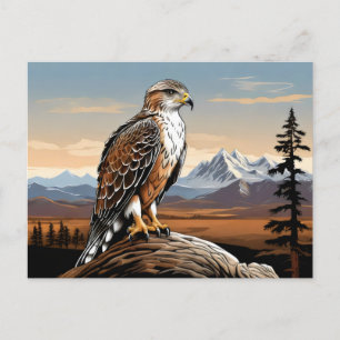 Cartão Postal Ferruginous Hawk empoleirado na rocha