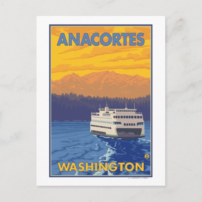 Cartão Postal Ferry and Mounains - Anacortes, Washington (Frente)
