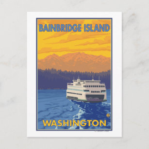 Cartão Postal Ferry and Mountain - Ilha de Bainbridge, WA