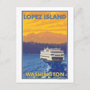 Cartão Postal Ferry and Mountain - Ilha de Lopez, Washington