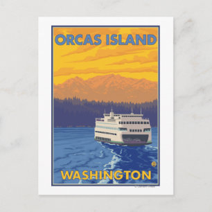 Cartão Postal Ferry and Mountain - Ilha de Orcas, Washington