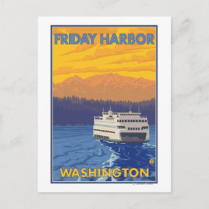 Cartão Postal Ferry e Montanhas - Friday Harbor, Washington