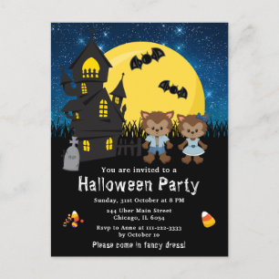 Cartão Postal Festa à Fantasia de Halloween Lobisomem Azul