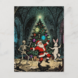 Cartão Postal Festa Assustadora com Papai Noel e o Coelho da Pás