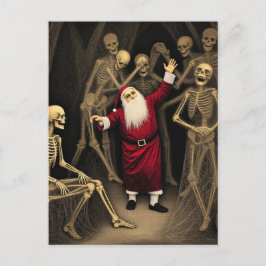 Cartão Postal Festa Assustadora com Papai Noel e os Esqueletos