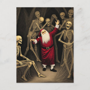 Cartão Postal Festa Assustadora com Papai Noel e os Esqueletos