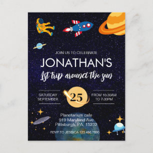 Cartão Postal Festa de 1º aniversário do astronauta no espaço