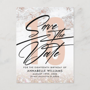 Cartão Postal Festa de 18 Anos Rose Gold Marble Save The Date