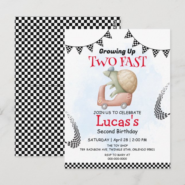 Cartão Postal Festa de 2 anos de bicicleta de tartaruga selvagem (Frente/Verso)