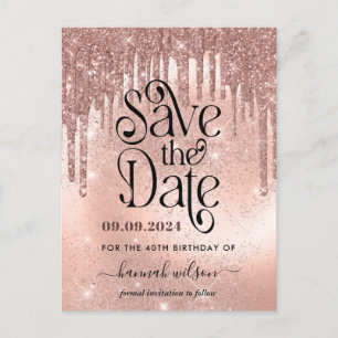 Cartão Postal Festa de 40 Anos Rosa Dourado Save The Date  