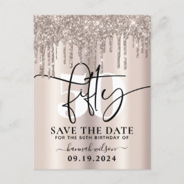 Cartão Postal Festa de 50 Anos Brilhante Glitter Save The Date