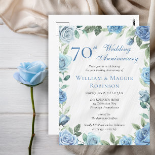 Cartão Postal Festa de 70 de Casamento de Azul Elegante