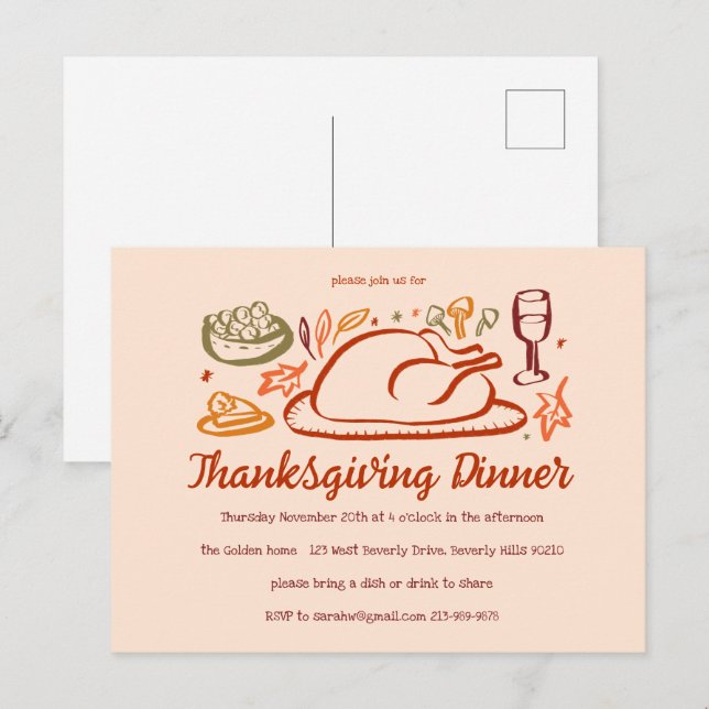 Cartão Postal Festa de Ação de Graças e Amizade Jantada (Frente/Verso)