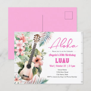 Cartão Postal Festa de aniversário adulta ukulele Aloha Luau