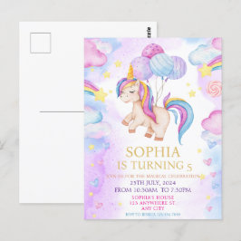 Cartão Postal Festa de Aniversário Arco-íris Unicórnio Pastel Má